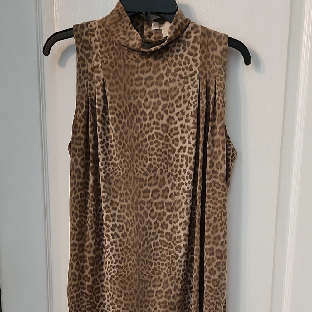 Michael Kors Leopard Print Sleeveless Mockneck Top SIZE L